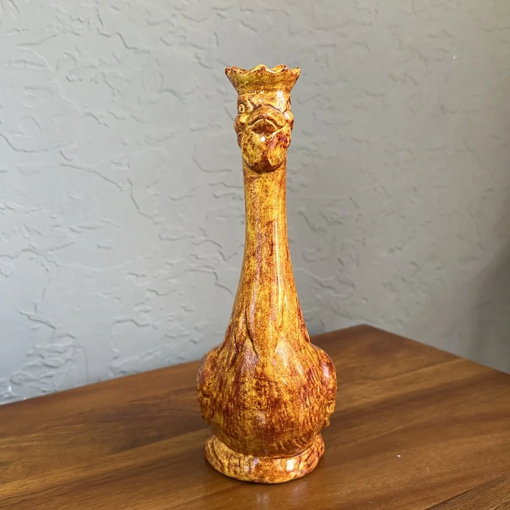 Vintage king rooster, long neck vase‎ cottage core